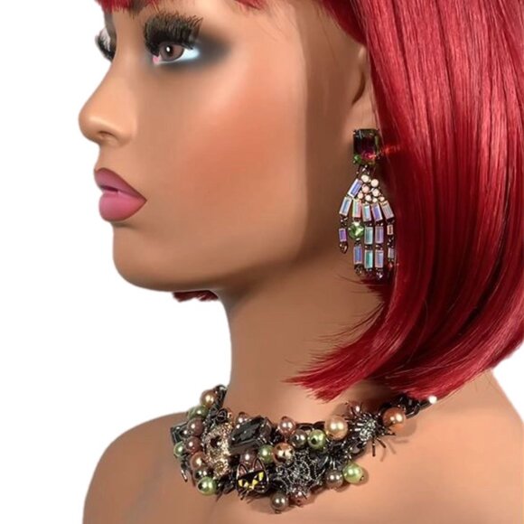 Betsey Johnson Halloween Statement Bib Necklace Skull Spider Cat Ghost Glow Bead - Picture 6 of 16